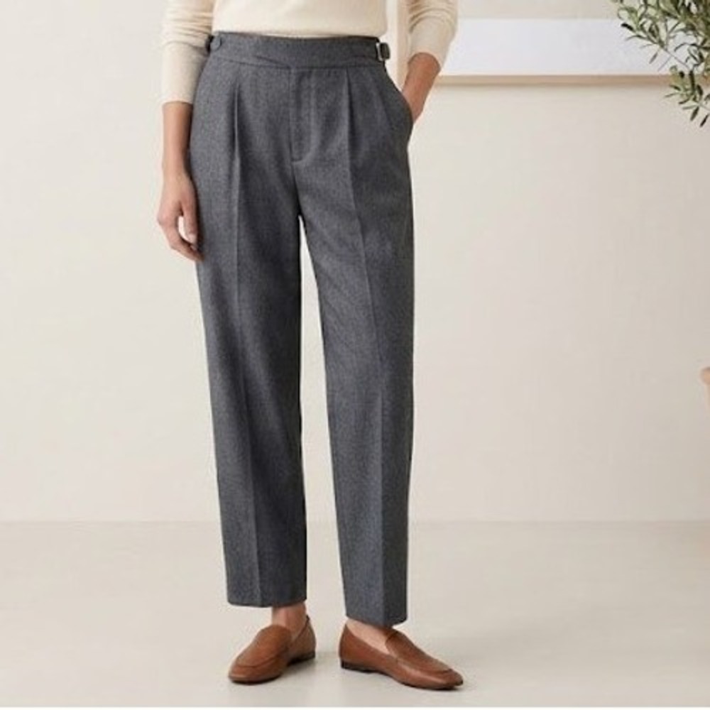 Banana Republic Trousers Women 14 Grey Herringbone Wool Blend Pleated Tailored